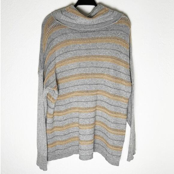Coldwater Creek Women's Cowl Neck Sweater Wool Blend Striped Gray Gold Metallic - Picture 2 of 8